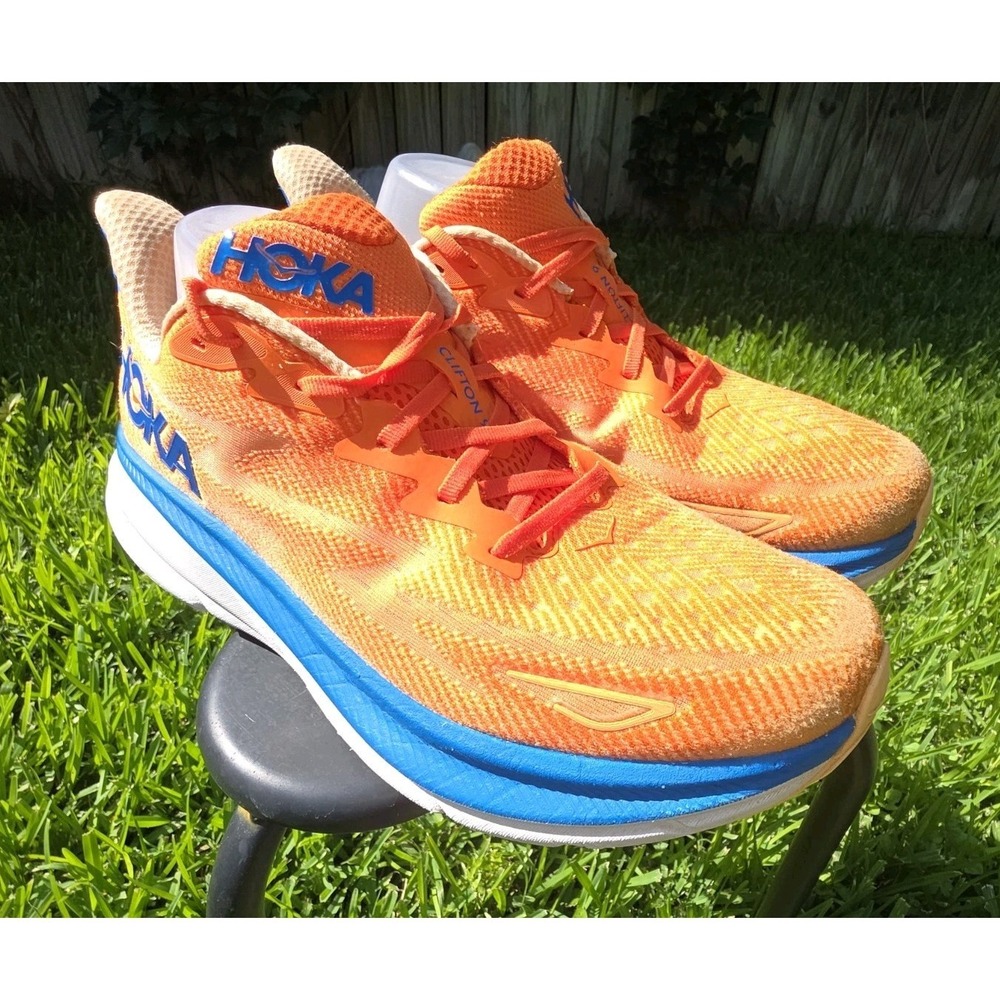 Hoka Clifton 9 Shoes Mens Size12D Orange Blue Running Road Cushioned Sneakers